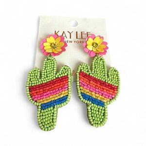 Cactus Earrings - Green and Multicolor